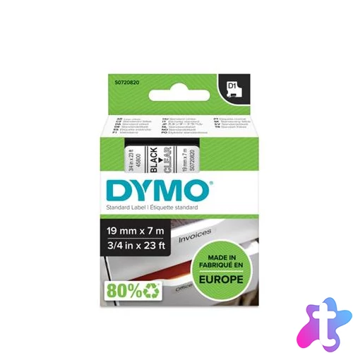 Feliratozógép szalag, 19 mm x 7 m, DYMO "D1", víztiszta-fekete