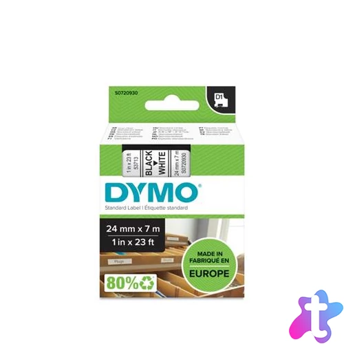 Feliratozógép szalag, 24 mm x 7 m, DYMO "D1", fehér-fekete