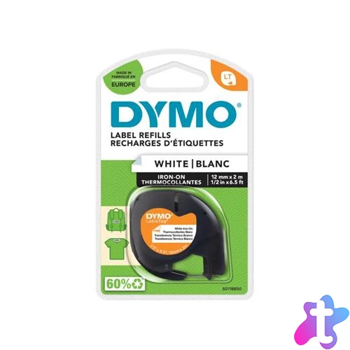 Feliratozógép szalag, vasalható, 12 mm x 2 m, DYMO "Letratag", fehér