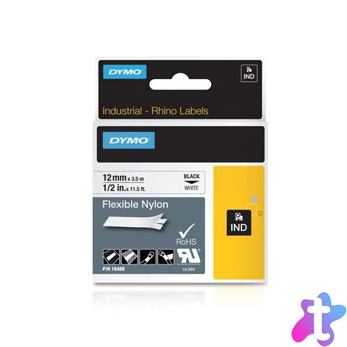 Feliratozógép szalag, flexibilis ID, 12 mm x 3,5 m, DYMO "Rhino", fehér-fekete