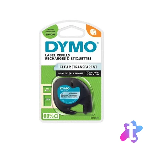 Feliratozógép szalag, 12 mm x 4 m, DYMO "Letratag", víztiszta