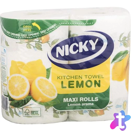 Kéztörlő, tekercses, 2 rétegű, 90 lap, "Nicky", citrom