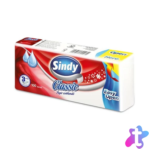 Papír zsebkendő, 3 rétegű, 100 db, "Sindy", classic