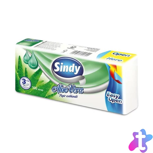 Papír zsebkendő, 3 rétegű, 100 db, "Sindy", aloe vera