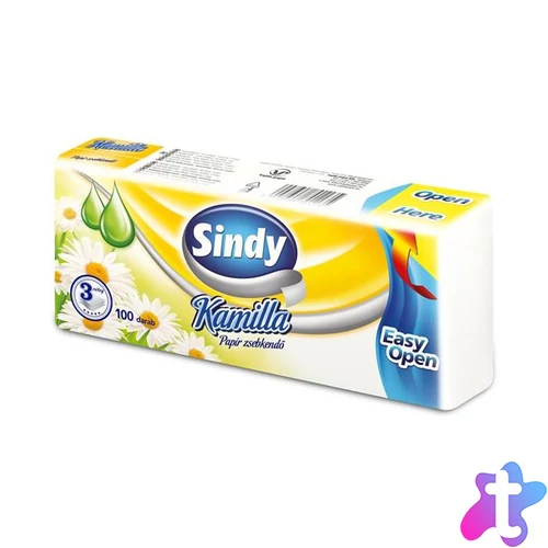 Papír zsebkendő, 3 rétegű, 100 db, "Sindy", kamilla