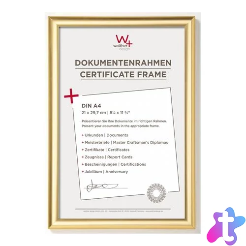 Képkeret, műanyag, 21x29,7 cm, A4, "Walther Trendstyle", arany