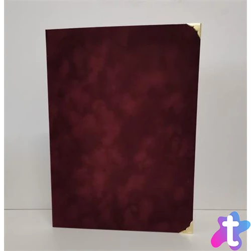 Oklevéltartó, A4, exkluzív, plüss, 4 fém sarokkal, bordó