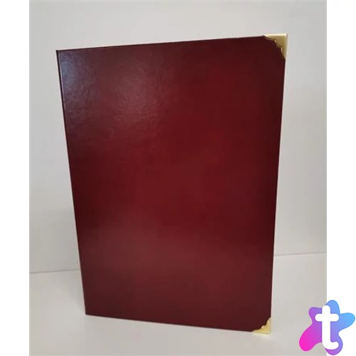 Oklevéltartó, A4, exkluzív, műbőr, 4 fém sarokkal, bordó