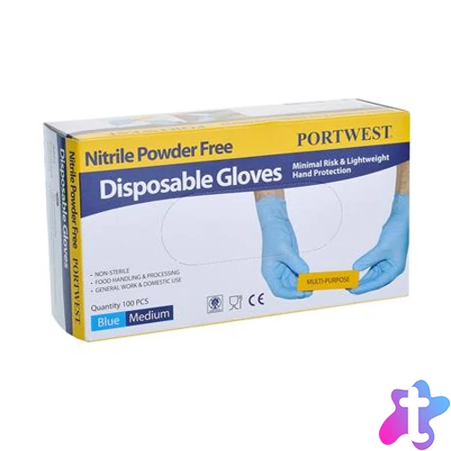 Védőkesztyű, egyszer használatos, nitril, L méret, púder nélküli, kék