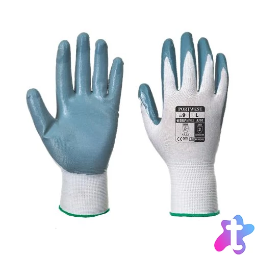 Védőkesztyű, nitril, L méret, "Flexo Grip" szürke-fehér