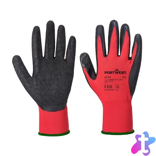 Védőkesztyű, latex, M méret "Flex Grip", piros-fekete