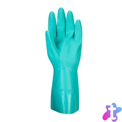 Védőkesztyű, nitril, vegyszerálló, hosszúszárú, M méret "Nitrosafe"