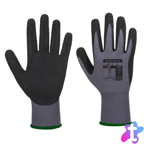 Védőkesztyű, nitril, M méret "Dermiflex Aqua", szürke-fekete