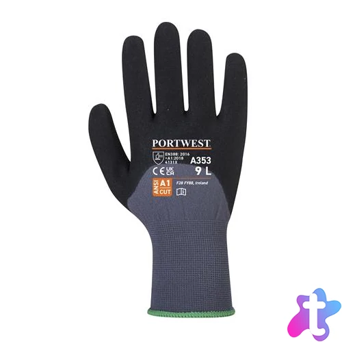 Védőkesztyű, nylon, nitrilhab, M méret "DermiFlex Ultra Plus", szürke-fekete