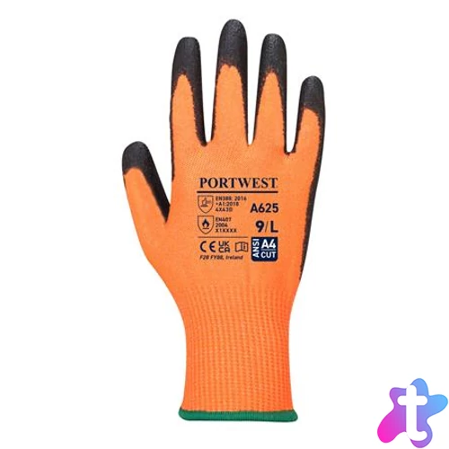 Védőkesztyű, HPPE, láthatósági, vágásbiztos, L méret "Cut 5", narancs