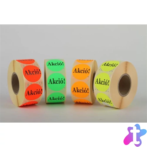Etikett, 38 mm kör, "AKCIÓ" felirattal, 1000 etikett/tekercs, citromsárga