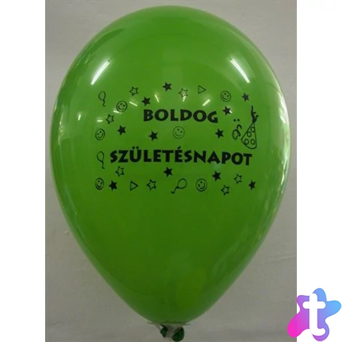Léggömb, 26 cm, két oldalon nyomott "Boldog születésnapot", vegyes szín