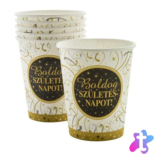Pohár, papír, 2,5 dl, "Boldog Születésnapot", elegáns