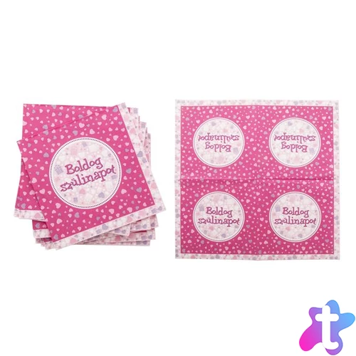 Szalvéta, 3 rétegű, 33x33 cm, "Boldog Születésnapot", rózsaszín