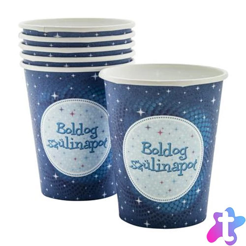 Pohár, papír, "Boldog Születésnapot", kék