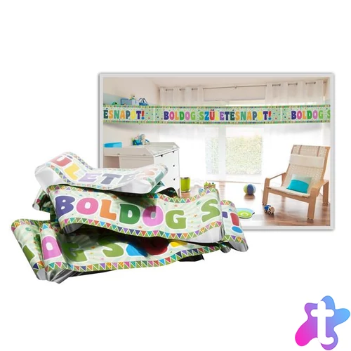 Felirat, fólia, "Boldog születésnapot", zászlós