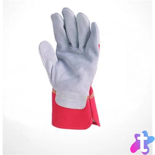 Rakodókesztyű, marhahasítékbőr, 11-es méret, szürke/piros