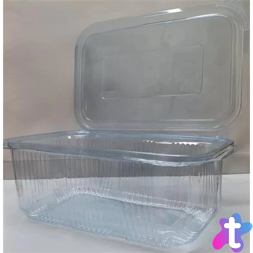 Ételtároló doboz, egybefedeles, újrahasznosított műanyag, szögletes, 1000 ml, 100 db, "Party", víztiszta