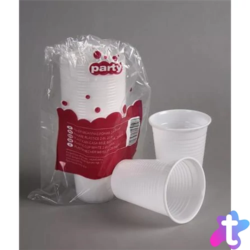 Műanyag pohár, 2 dl, 20 db, "Party", fehér