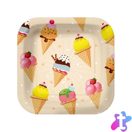 Tányér, papír, 23 cm, fagyi minta