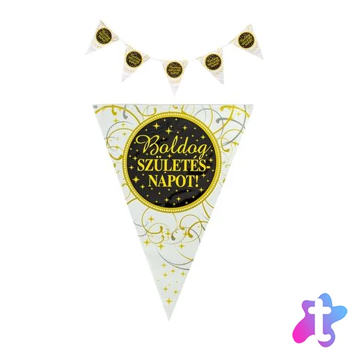 Zászló, 3,6 m, műanyag, "Boldog Szülinapot", elegáns