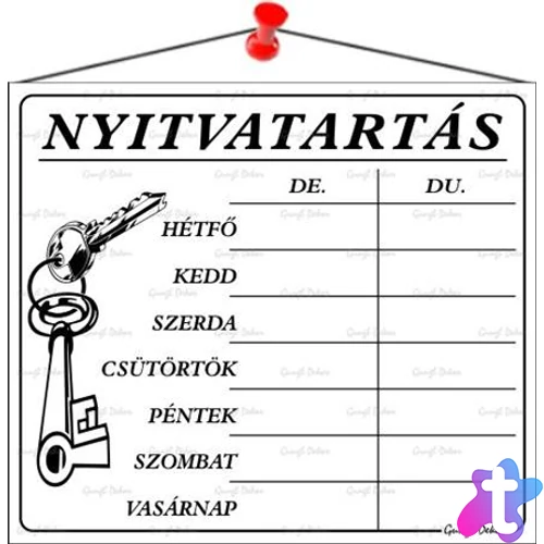 Információs tábla, 20x17,5 cm, "Nyitvatartás", fehér