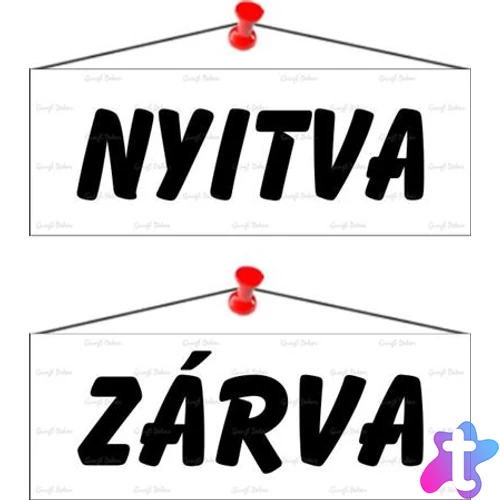 Információs tábla, 22x8,5 cm, kétoldalas, "Nyitva/Zárva", fehér