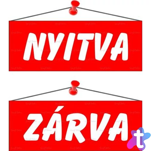 Információs tábla, 22x8,5 cm, kétoldalas, "Nyitva/Zárva", piros