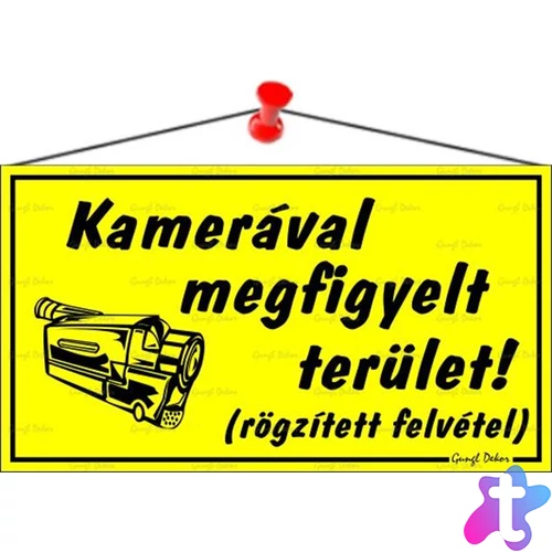 Információs tábla, 22,5x12,5 cm, "Kamerával megfigyelt terület", sárga