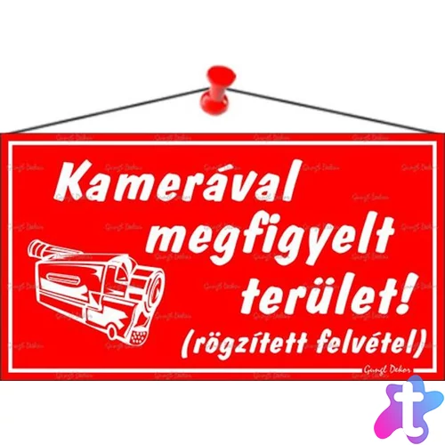 Információs tábla, 22,5x12,5 cm, "Kamerával megfigyelt terület", piros