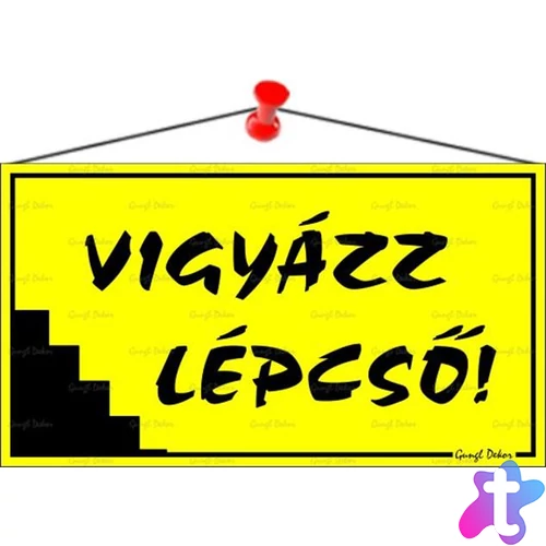 Információs tábla, 22,5x12,5 cm, "Vigyázz lépcső!", sárga