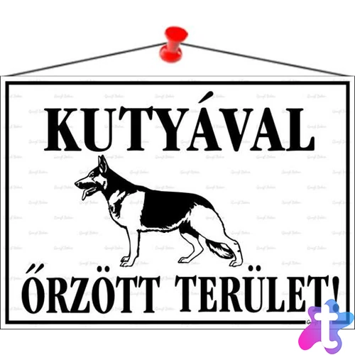 Információs tábla, 35x25 cm, "Kutyával őrzött terület!"
