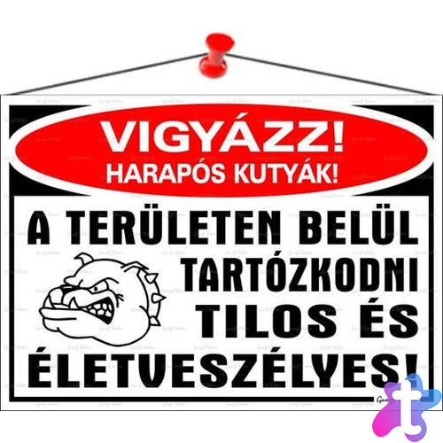 Információs tábla, 35x25 cm, "Vigyázz harapós kutyák!"