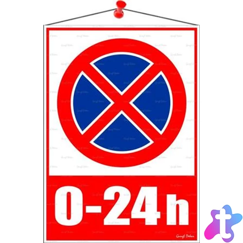 Információs tábla, 35x25 cm, 0-24h megállni tilos piktogram