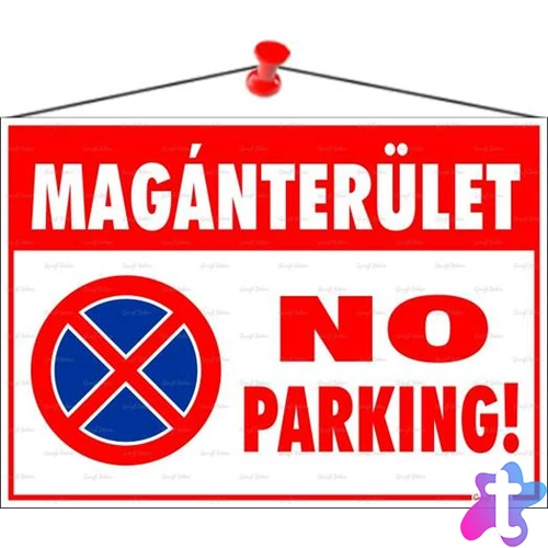 Információs tábla, 35x25 cm, "Magánterület No parking!"