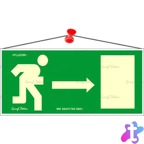 Információs tábla, 25x11,5 cm, fluoreszkáló, utánvilágítós, "Menekülési irány jobbra"