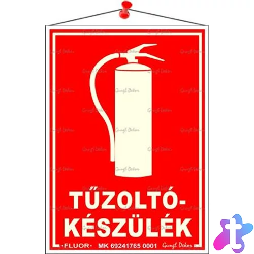 Információs tábla, 12,5x17,5 cm, fluoreszkáló, utánvilágítós, "Tűzoltókészülék"