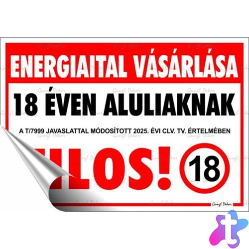 Információs matrica, 11,6x16,6 cm, "Energiaital vásárlása 18 éven aluliaknak tilos!"