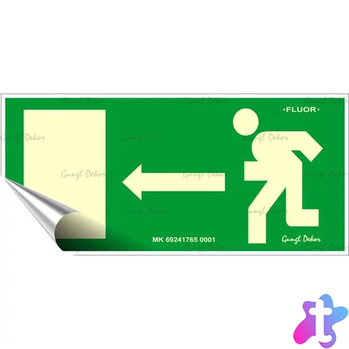 Információs matrica, 25x11,5 cm, fluoreszkáló, utánvilágítós, "Menekülési irány balra"