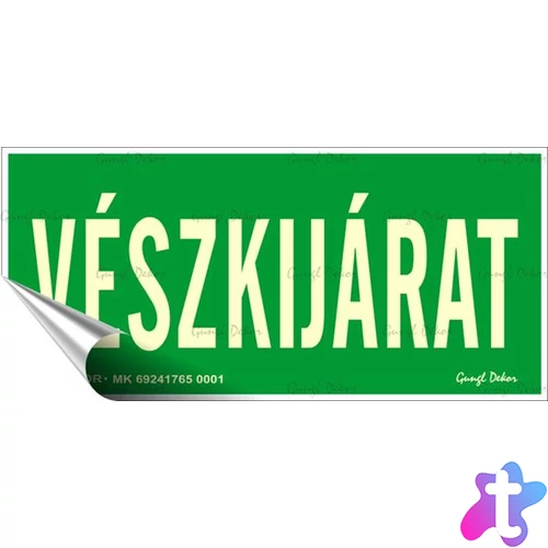 Információs matrica, 25x11,5 cm, fluoreszkáló, utánvilágítós, "Vészkijárat"