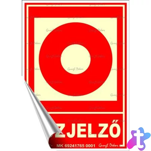 Információs matrica, 12,5x17,5 cm, fluoreszkáló, utánvilágítós, "Tűzjelző"