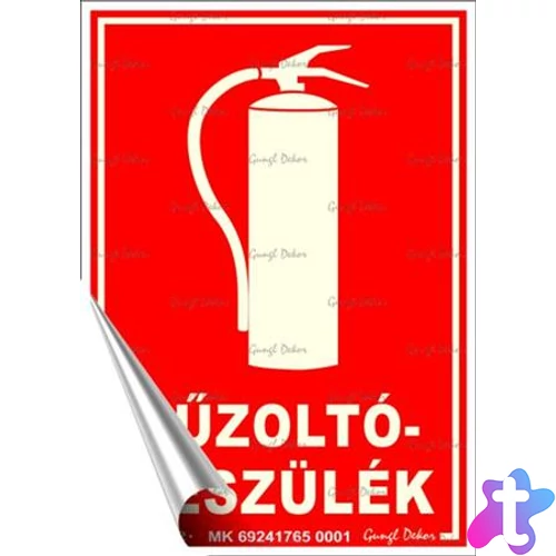 Információs matrica, 12,5x17,5 cm, fluoreszkáló, utánvilágítós, "Tűzoltókészülék"
