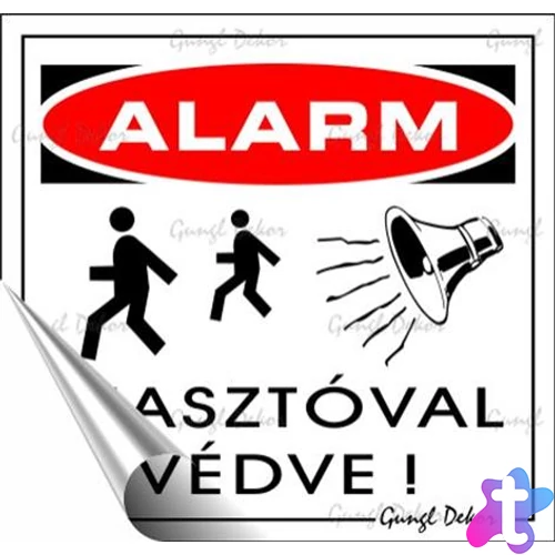 Információs matrica, 8,7x8,3 cm, "Riasztóval védve"