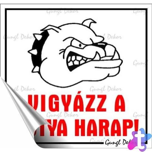 Információs matrica, 8,7x8,3 cm, "Vigyázz a kutya harap!"