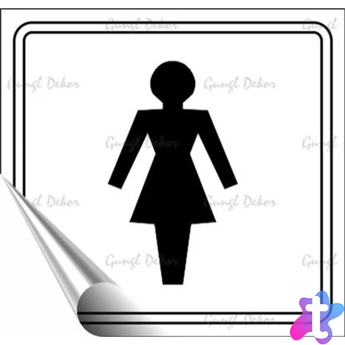 Információs matrica, 8,7x8,3 cm, toalett, női szimbólum, fehér/fekete